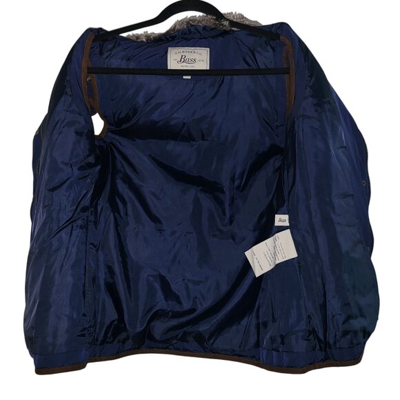 G.H. Bass & Co. | Faux Fur Trim Navy Blue, Brown Outline Puffer Vest - Picture 6 of 15